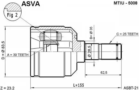 Шарнирный комплект приводной вал ASVA MTIU-5008