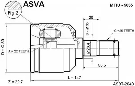 Шарнирный комплект приводной вал ASVA MTIU-5035