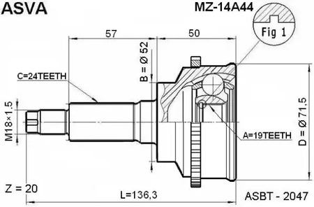 Шарнирный комплект приводной вал ASVA MZ-14A44