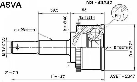 Шарнирный комплект приводной вал ASVA NS-43A42