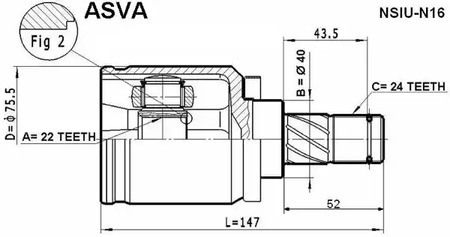 Шарнирный комплект приводной вал ASVA NSIU-N16