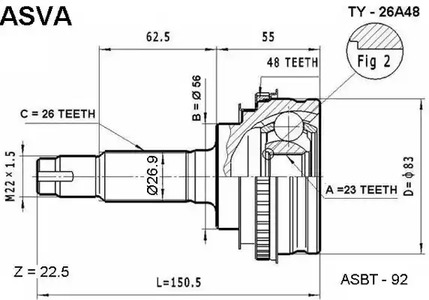 Шарнирный комплект приводной вал ASVA TY-26A48