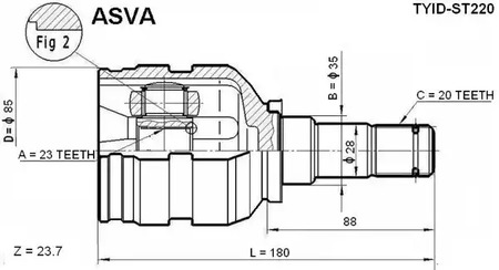 Шарнирный комплект приводной вал ASVA TYID-ST220