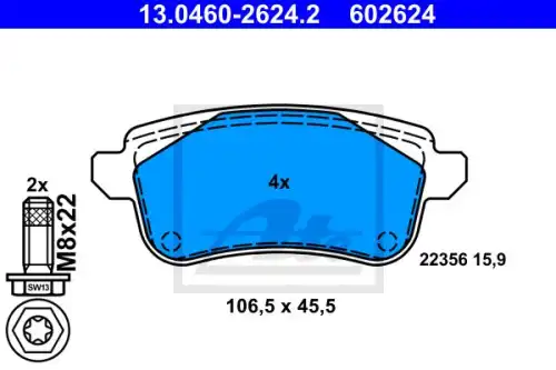 Колодки тормозные дисковые /комплект 4 шт/ ATE 13-0460-2624-2