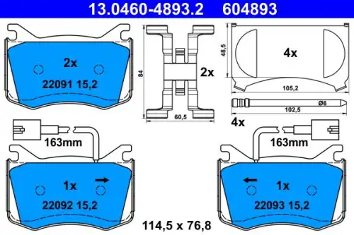Колодки тормозные дисковые /комплект 4 шт/ ATE 13-0460-4893-2