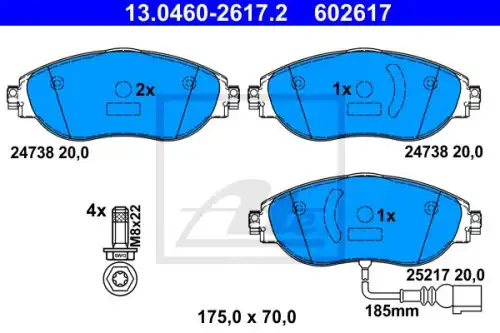 Колодки тормозные дисковые перед vw golf vii audi a3 skoda octavia 13- ATE 13.0460-2617.2