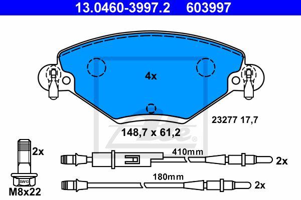 Комплект тормозных колодок дискового тормоза ATE 13-0460-3997-2