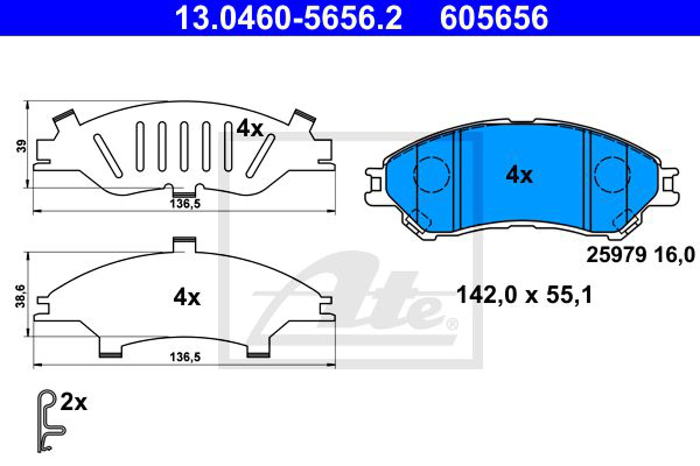 Тормозные колодки suzuki vitara (ly) (2015 - ) ATE 13.0460-5656.2