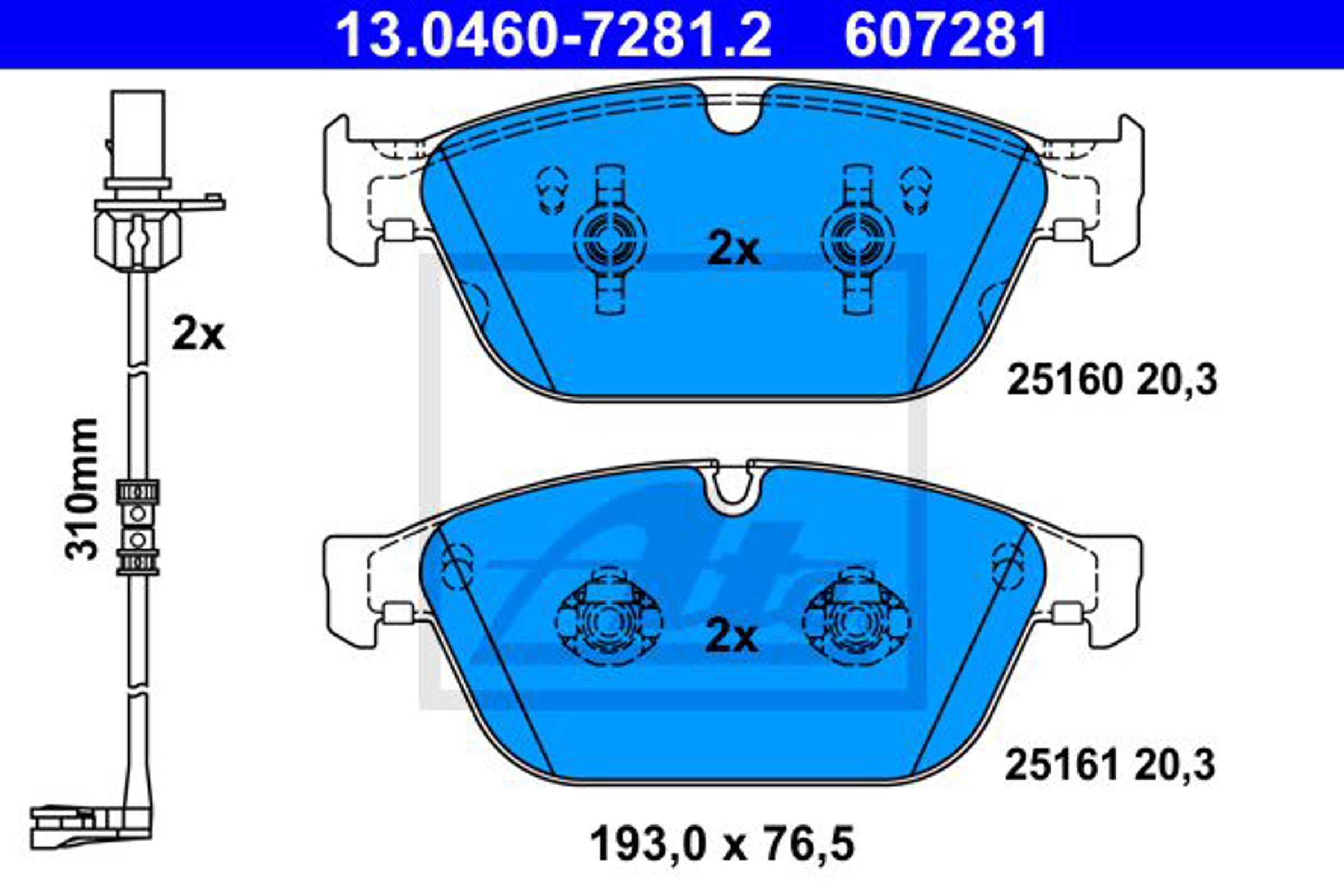 Тормозные колодки перед (с датчиком) audi a8 d4 12-16 ATE 13.0460-7281.2