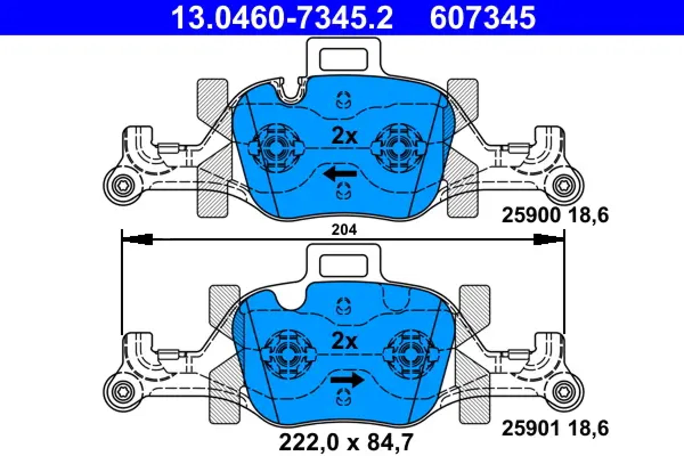 Тормозные колодки перед (без spotr m) bmw g 3/4/5/7/x3/4/5/6/ix3 15- ATE 13.0460-7345.2