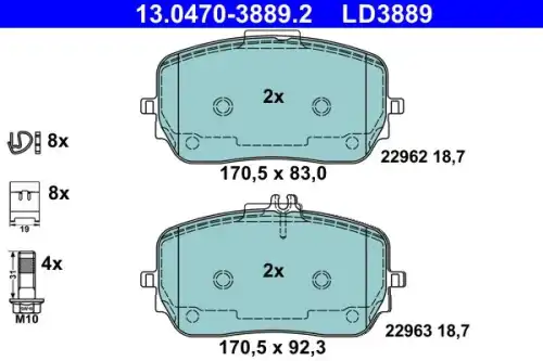 Колодки тормозные дисковые перед mb gle (v167) gls (x167) 18- ATE 13.0470-3889.2