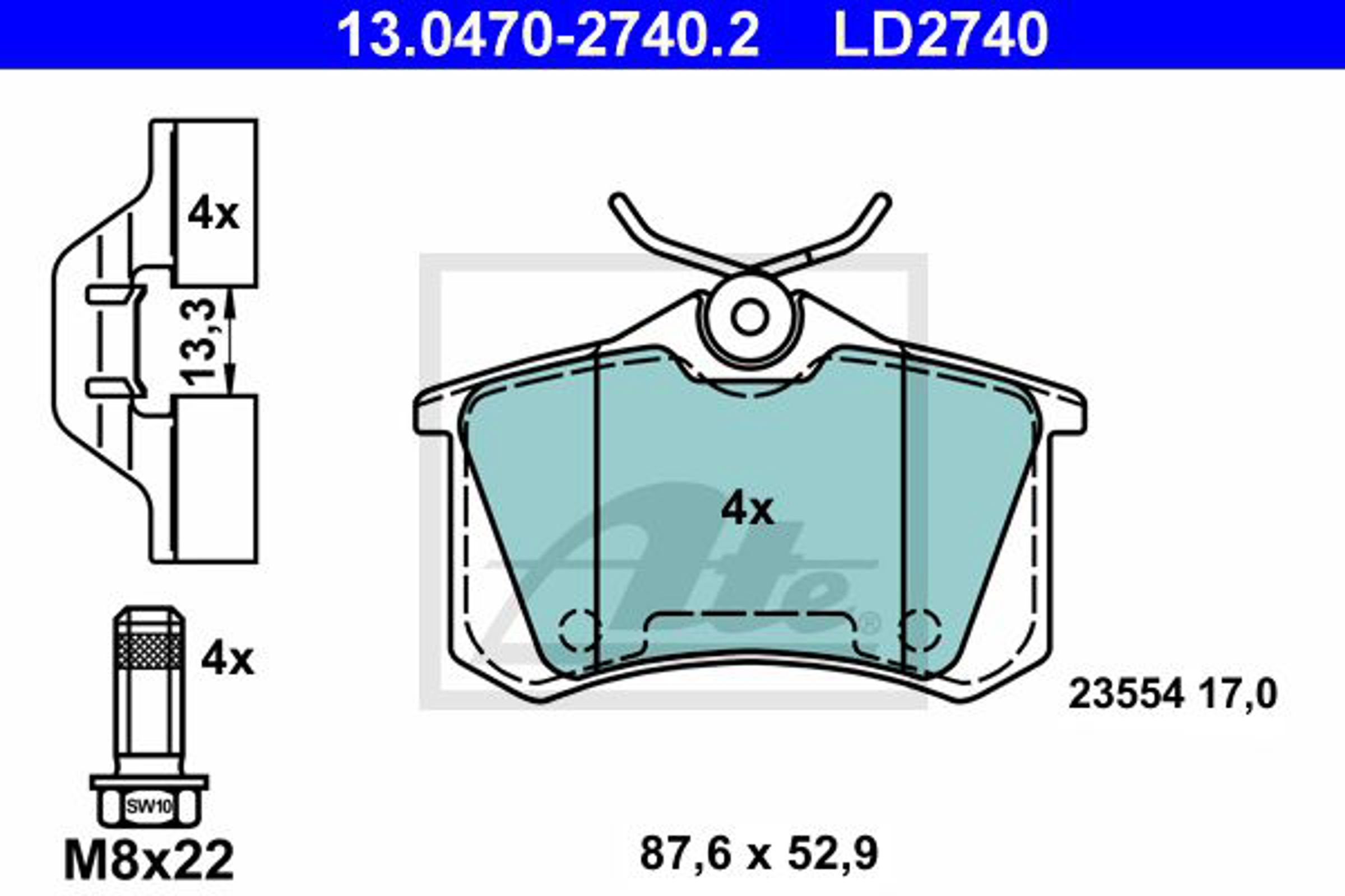Колодки тормозные дисковые ATE 13.0470-2740.2