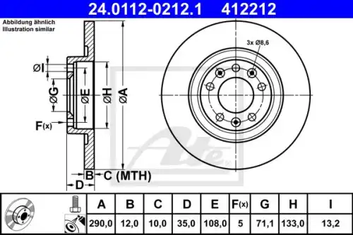 Диск тормозной задн citroen c4 c5 jampy peugeot 308 508 3008 13- ATE 24.0112-0212.1