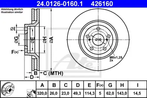 Диск тормозной передн toyota avensis седан 2.2 d-4d 09- avensis универсал 2.2 d-4d 09- verso 2.2 d-4d/2.2 d-cat 09- ATE 24.0126-0160.1