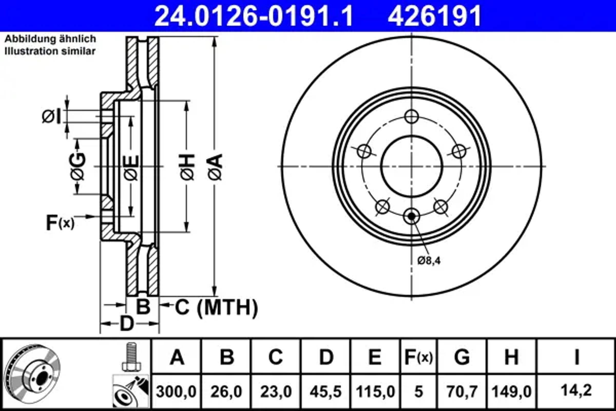 Тормозной диск перед. 300 mm opel insignia b 2017 - ATE 24.0126-0191.1