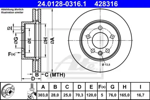 Диск тормозной перед vw crafter 16- ATE 24.0128-0316.1