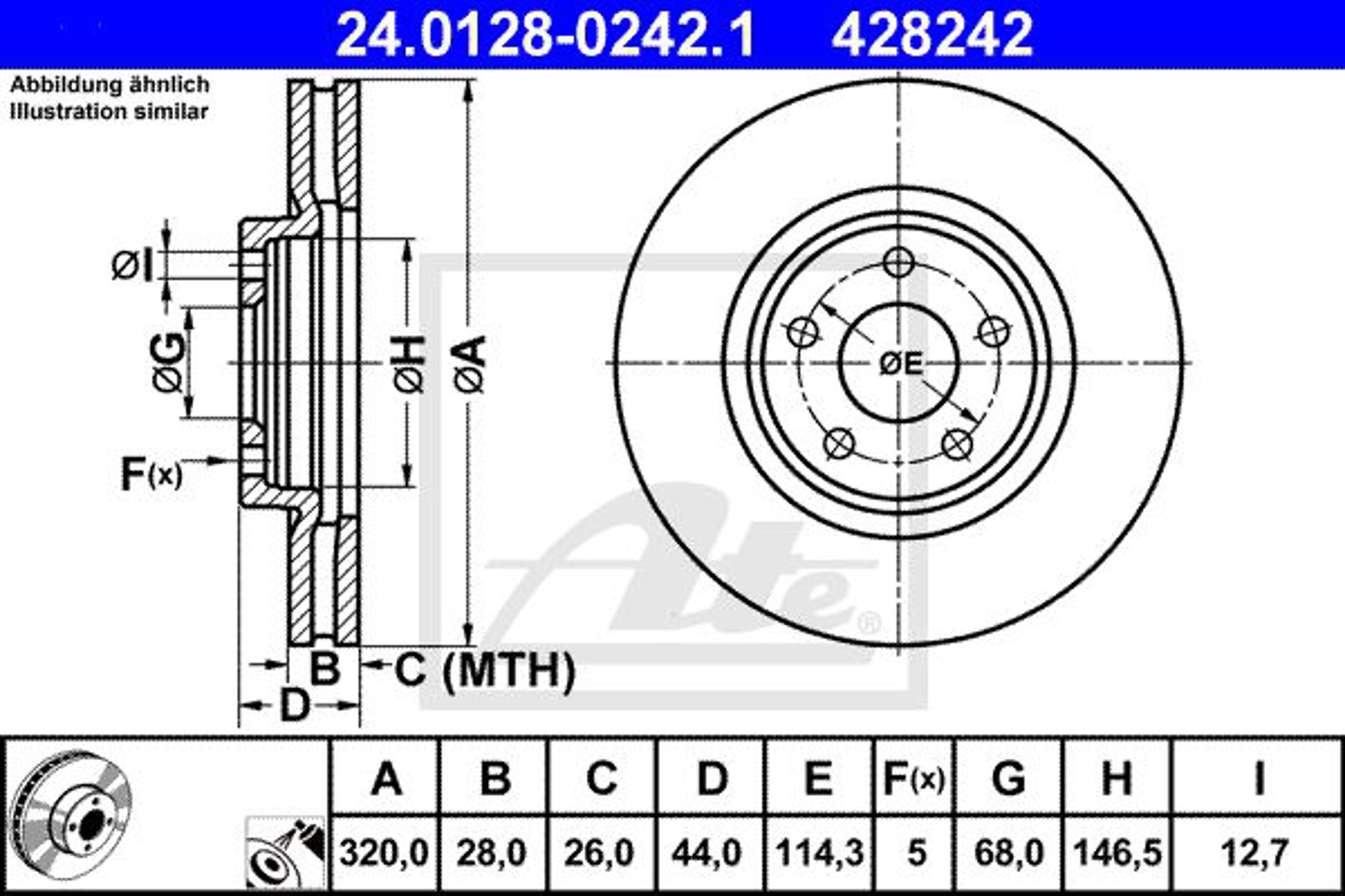 Тормозной диск перед .nissan qashqai/renault koleos 07- (цена за 1шт) ATE 24.0128-0242.1