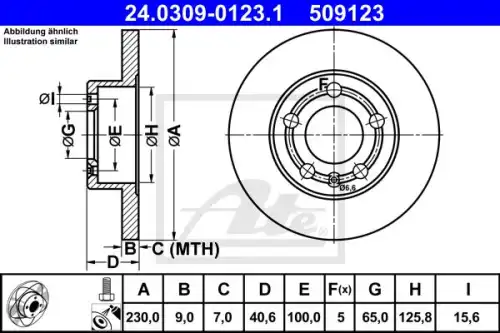 Диск тормозной задн power disc audi a2 1.4 tdi/1.6 fsi 00-05 a3 1.6/1.8/1.8 t/1.9 tdi 96-03 tt 1.8 t 98-06 tt roadster 1.8 t 99-06 ATE 24.0309-0123.1