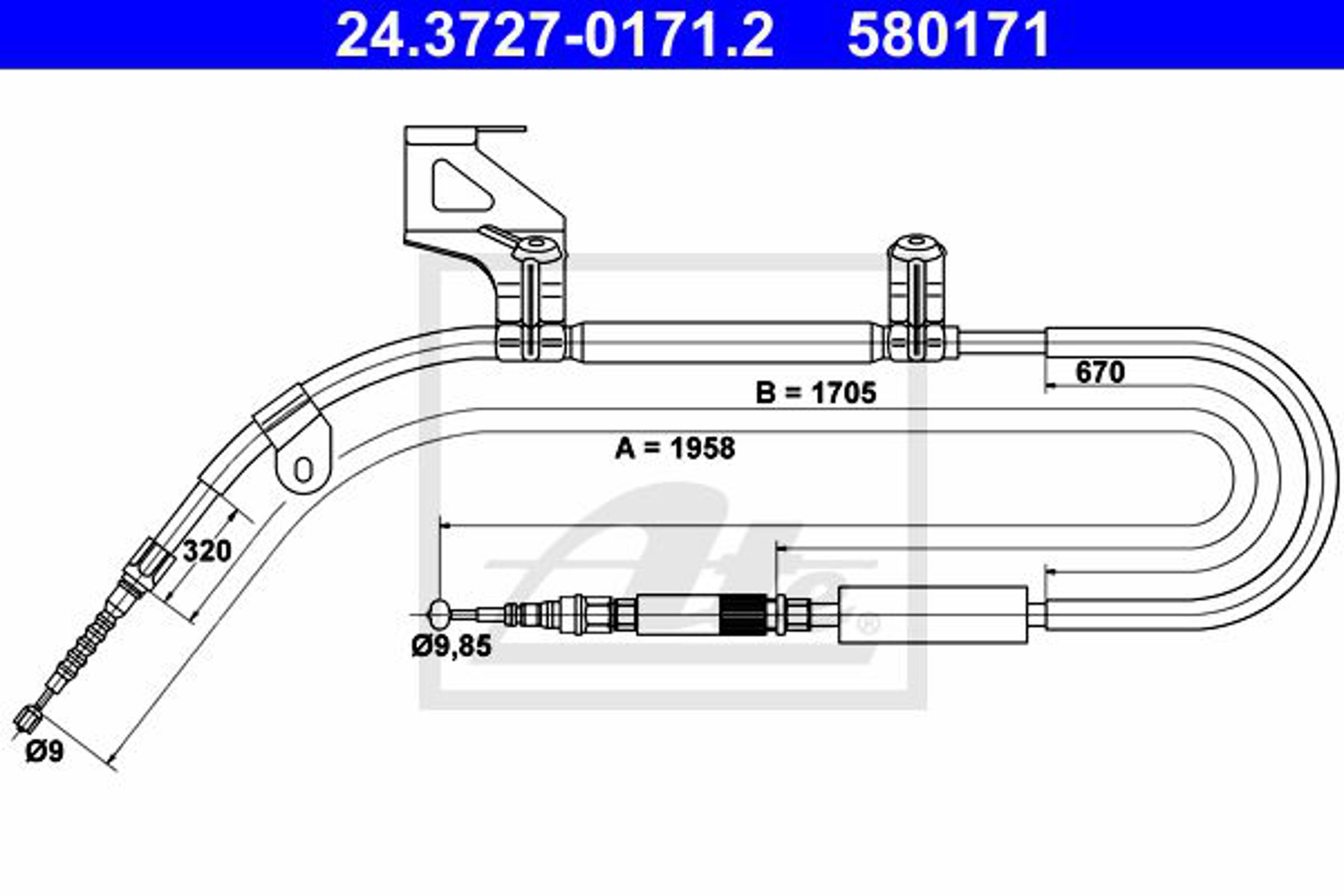 Трос стояночного тормоза audi a6 c5 4b2 97 - 05 ATE 24.3727-0171.2