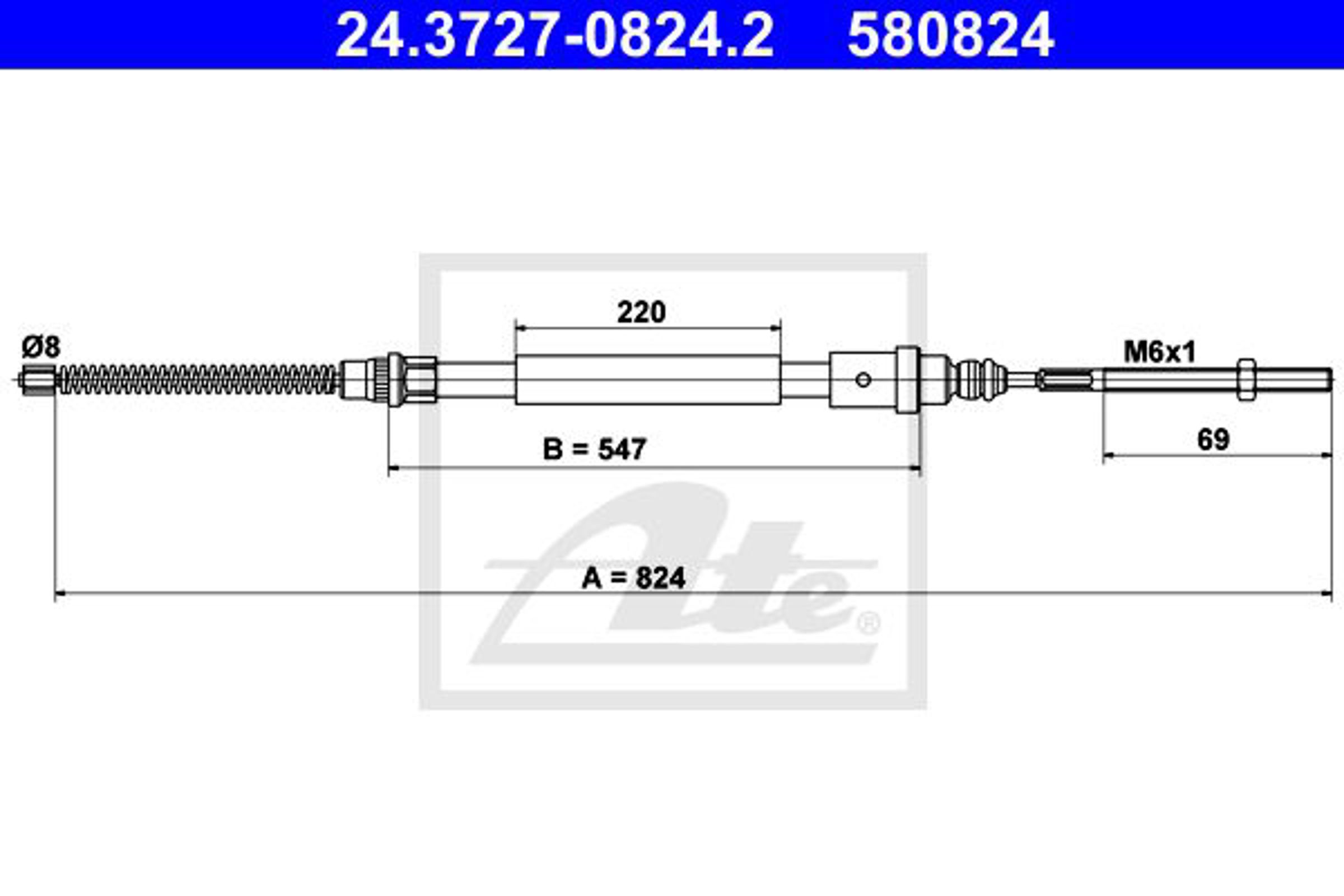 Трос стояночного тормоза (лев задн) peugeot 406 96- ATE 24.3727-0824.2