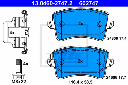Комплект тормозных колодок дискового тормоза ATE 13.0460-2747.2