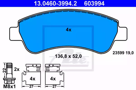 Комплект тормозных колодок дискового тормоза ATE 13.0460-3994.2