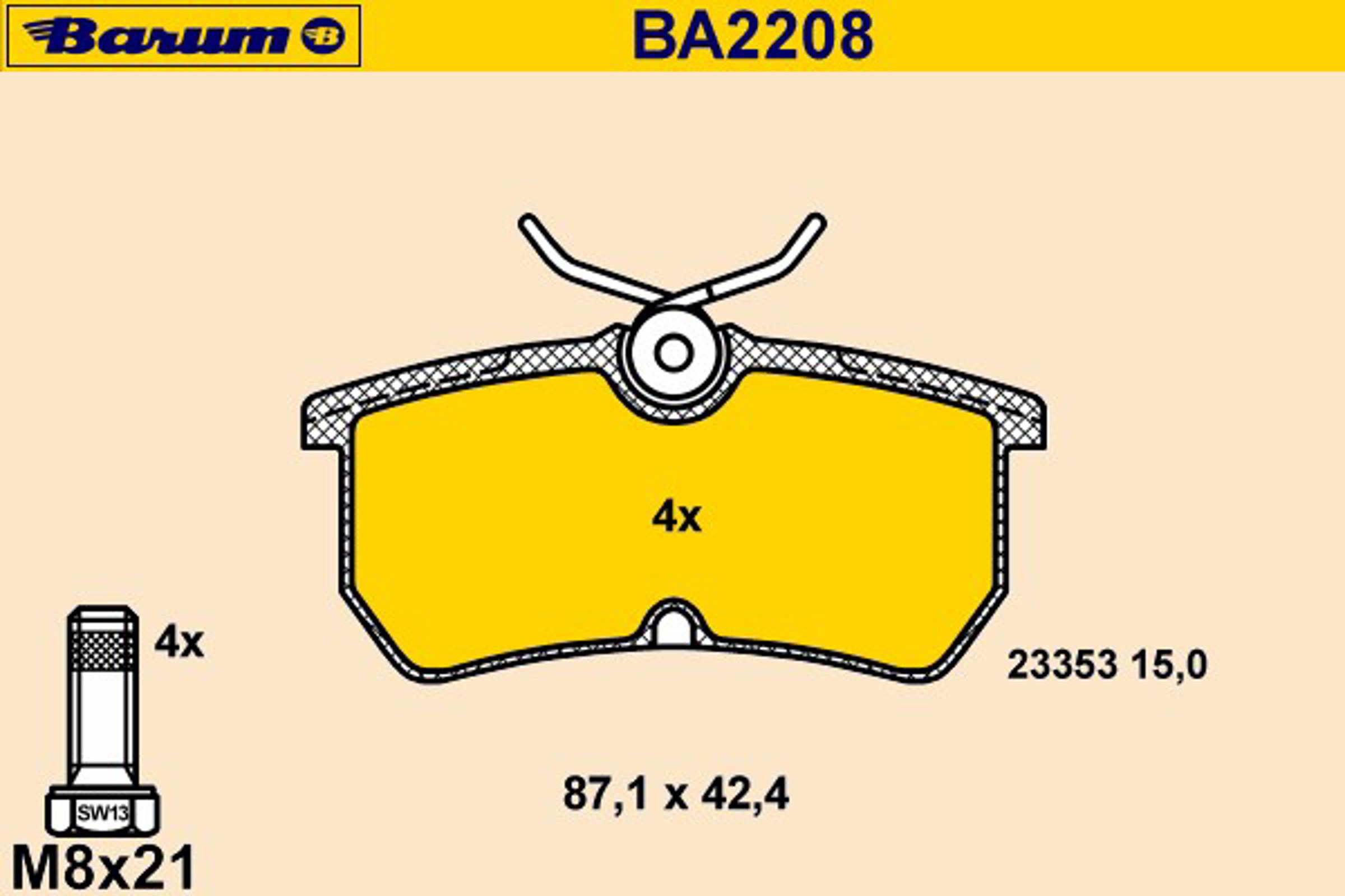 Колодки тормозные дисковые BARUM BA2208