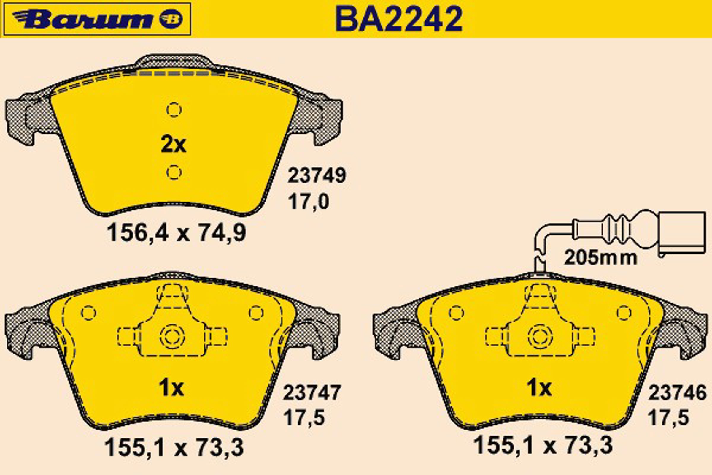 Комплект тормозных колодок дисковый тормоз BARUM BA2242