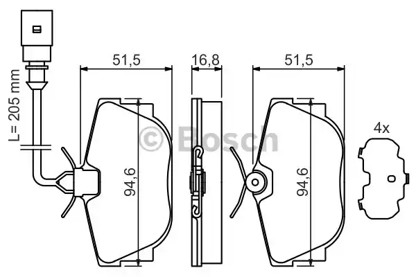 Комплект тормозных колодок дискового тормоза BOSCH 0986494051