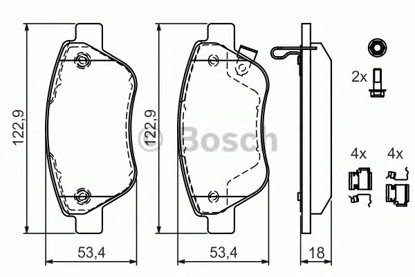 Комплект тормозных колодок дискового тормоза BOSCH 0986494092