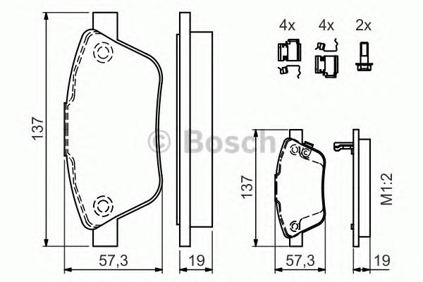 Комплект тормозных колодок дискового тормоза BOSCH 0986494157