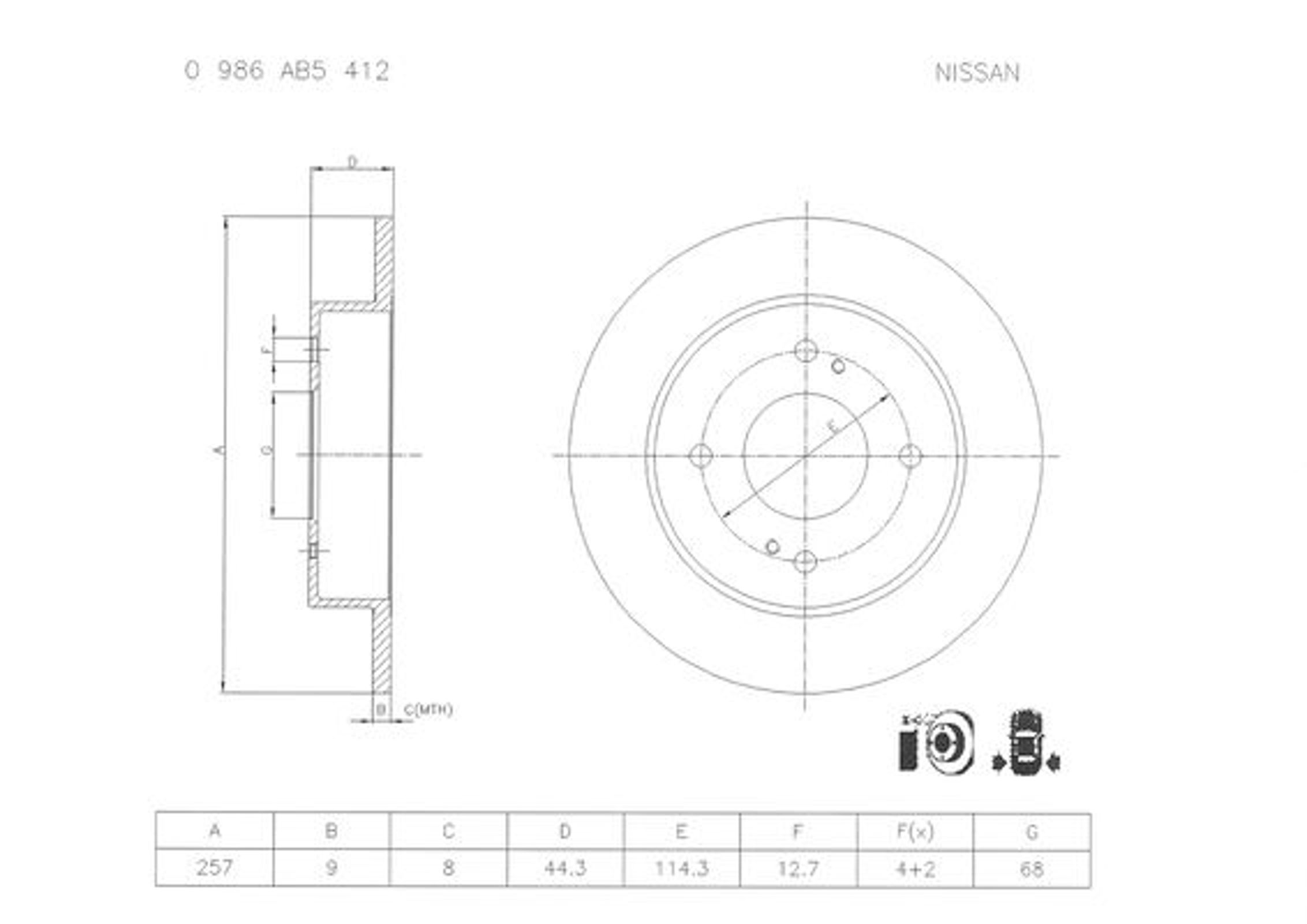 Диск тормозной BOSCH 0986AB5412