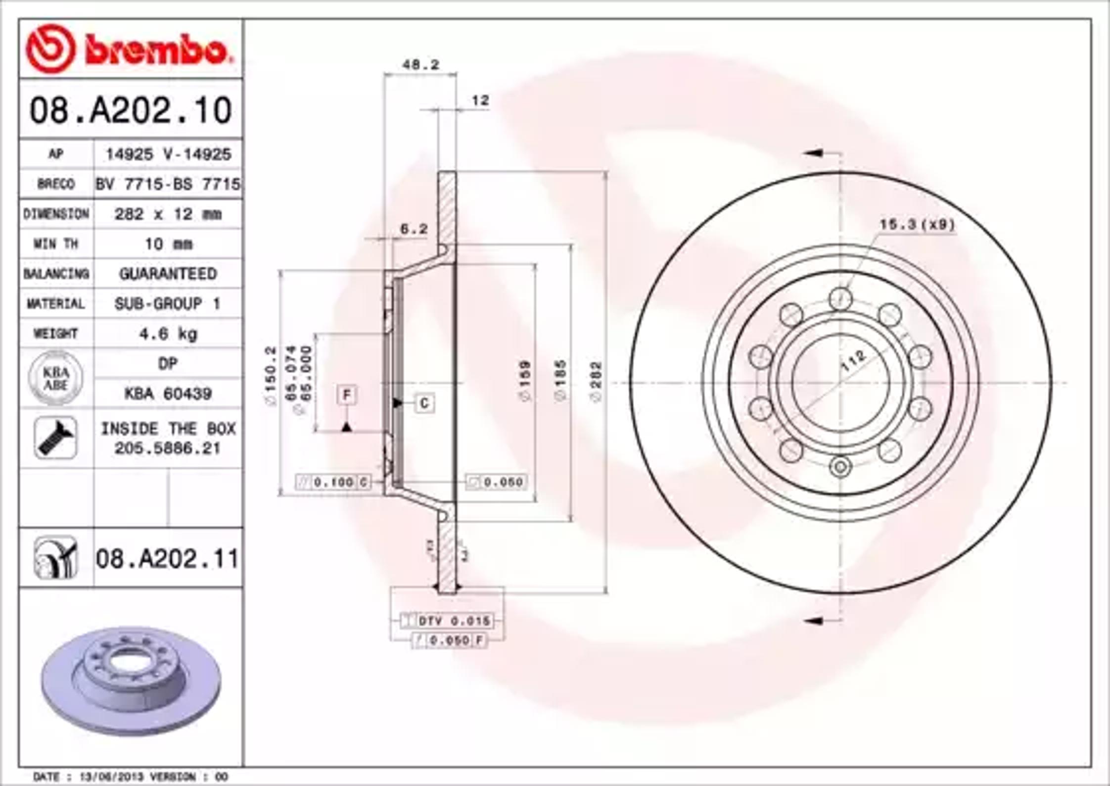 Диск тормозной BREMBO 08.A202.10