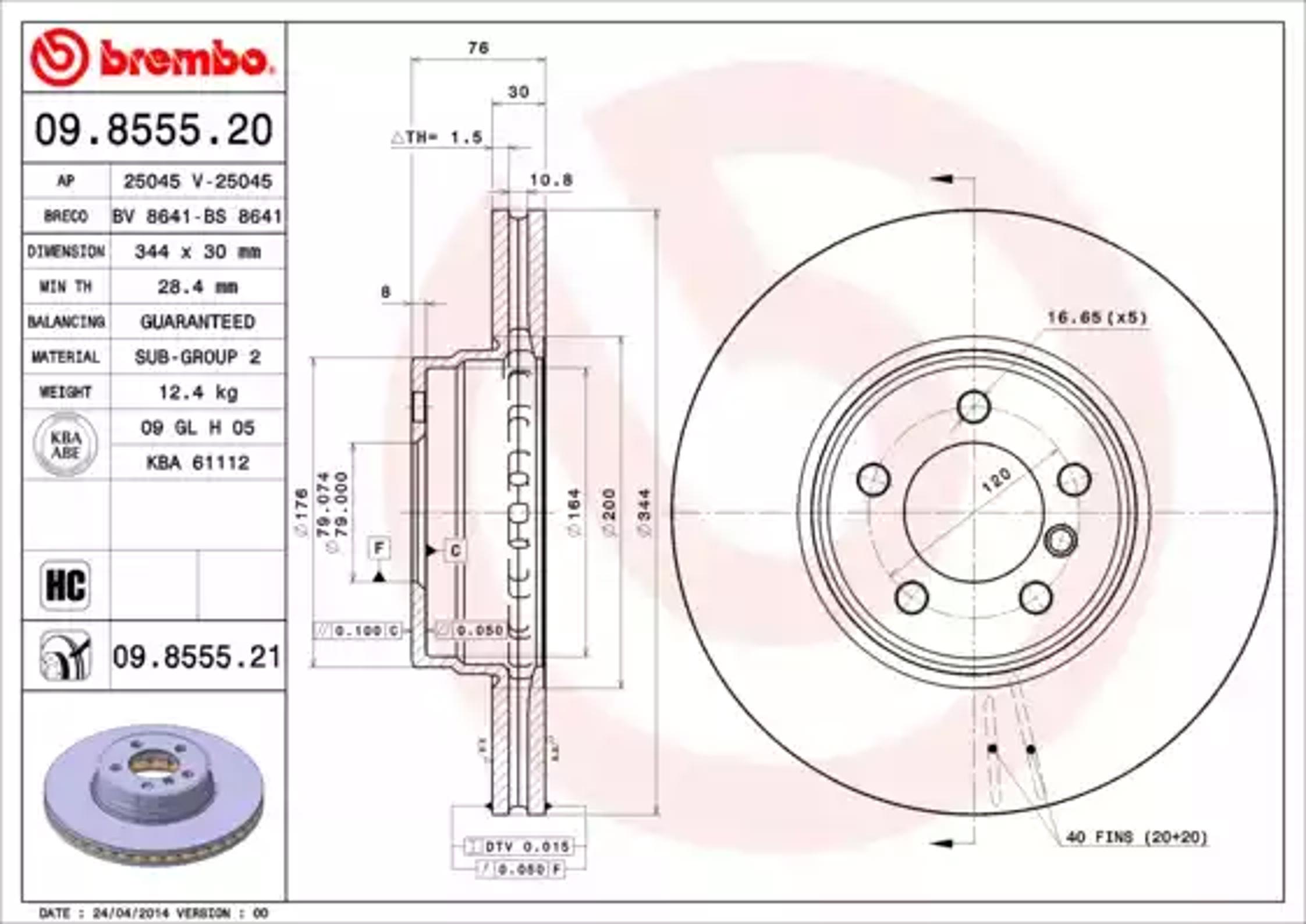 Диск тормозной BREMBO 09.8555.20