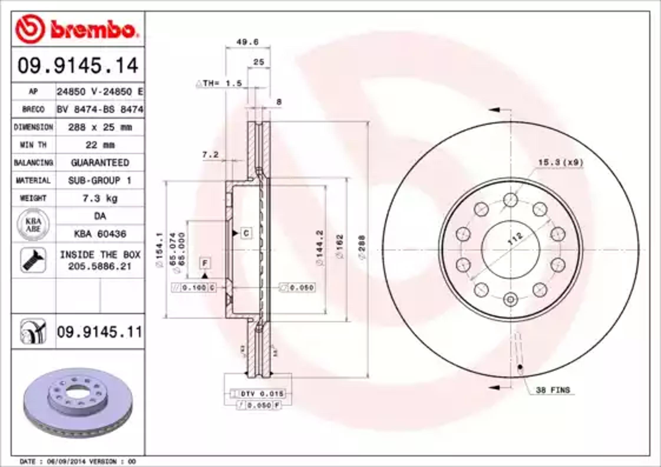 Диск тормозной BREMBO 09.9145.14