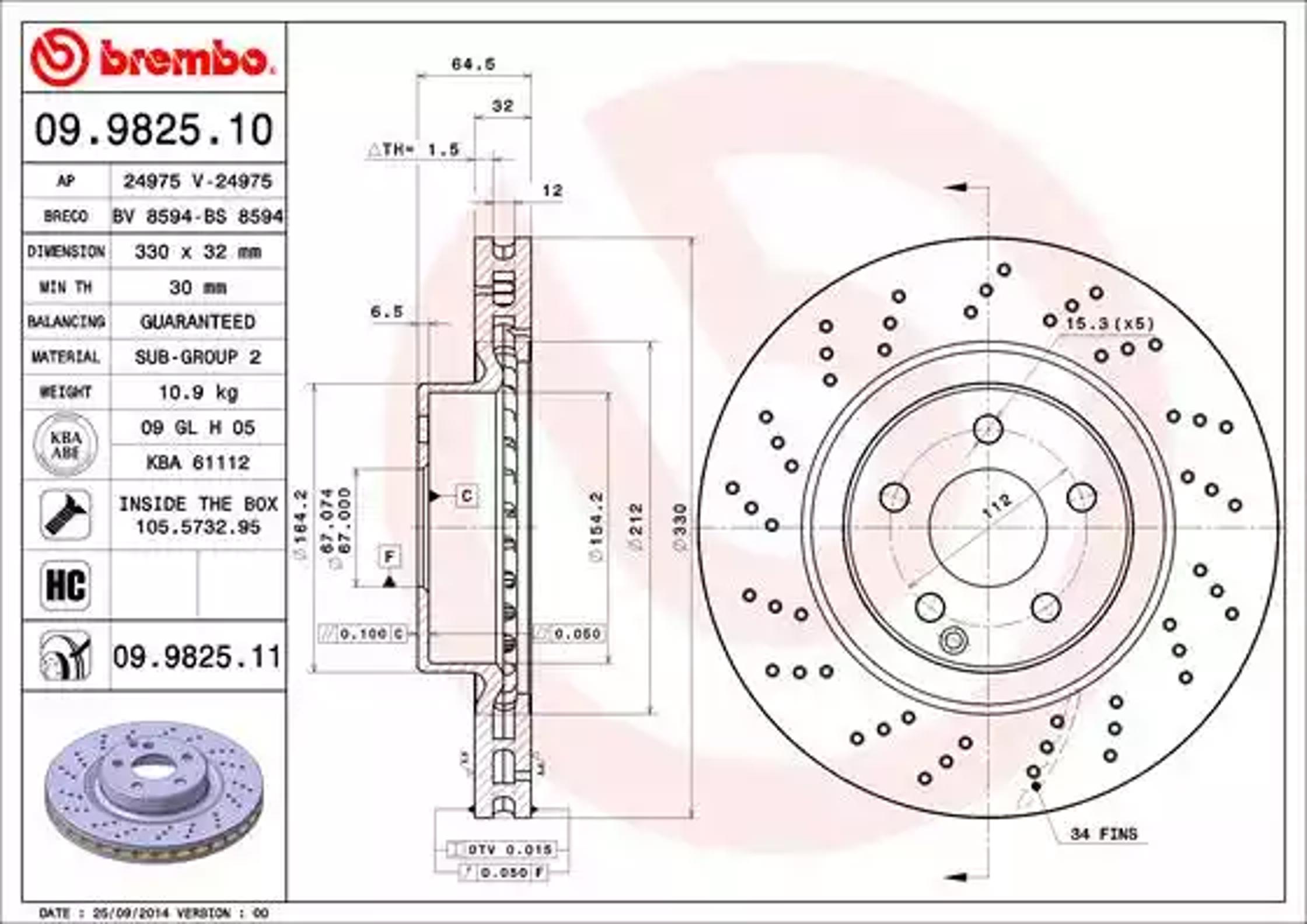 Диск тормозной BREMBO 09.9825.10