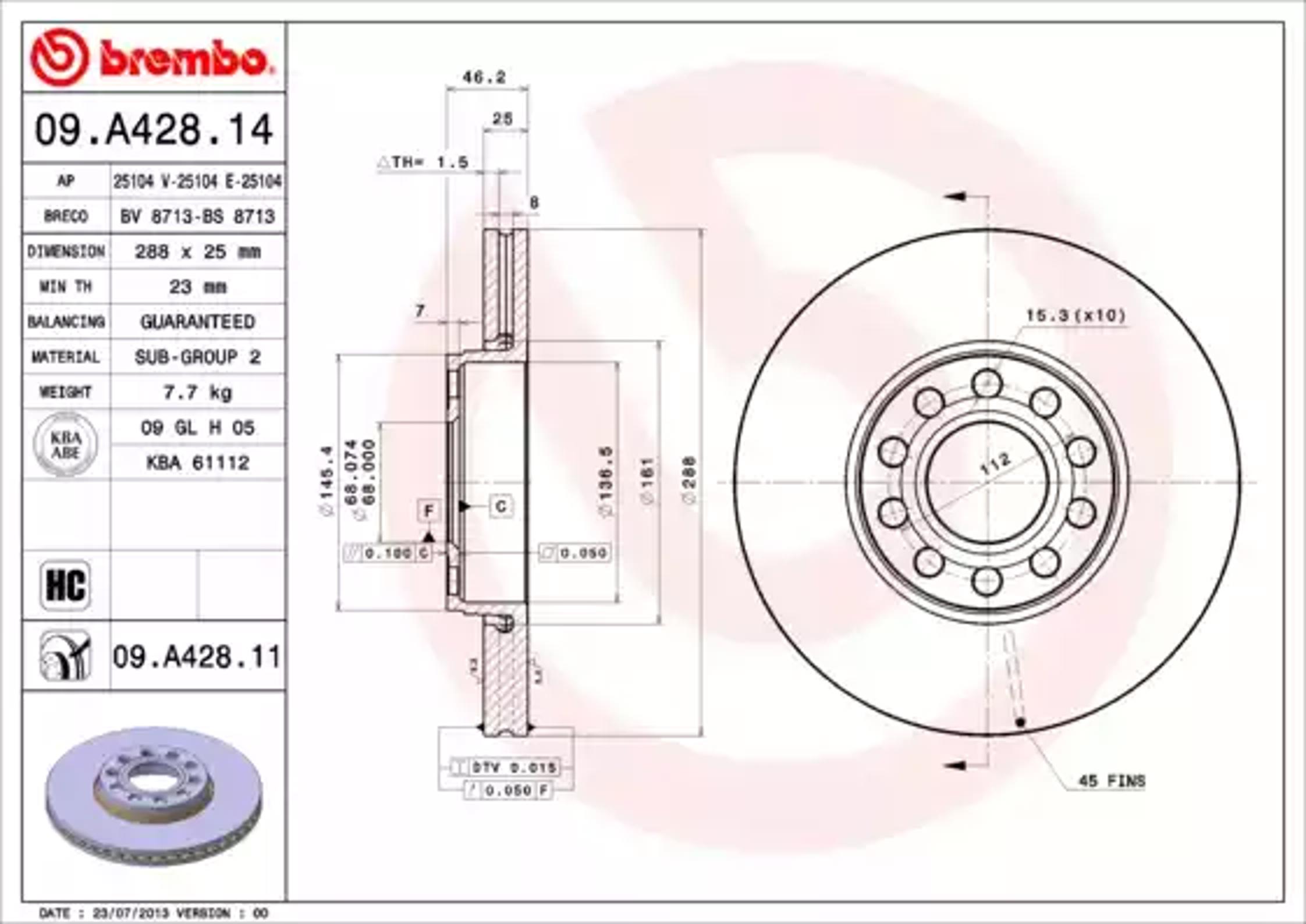 Диск тормозной BREMBO 09.A428.14