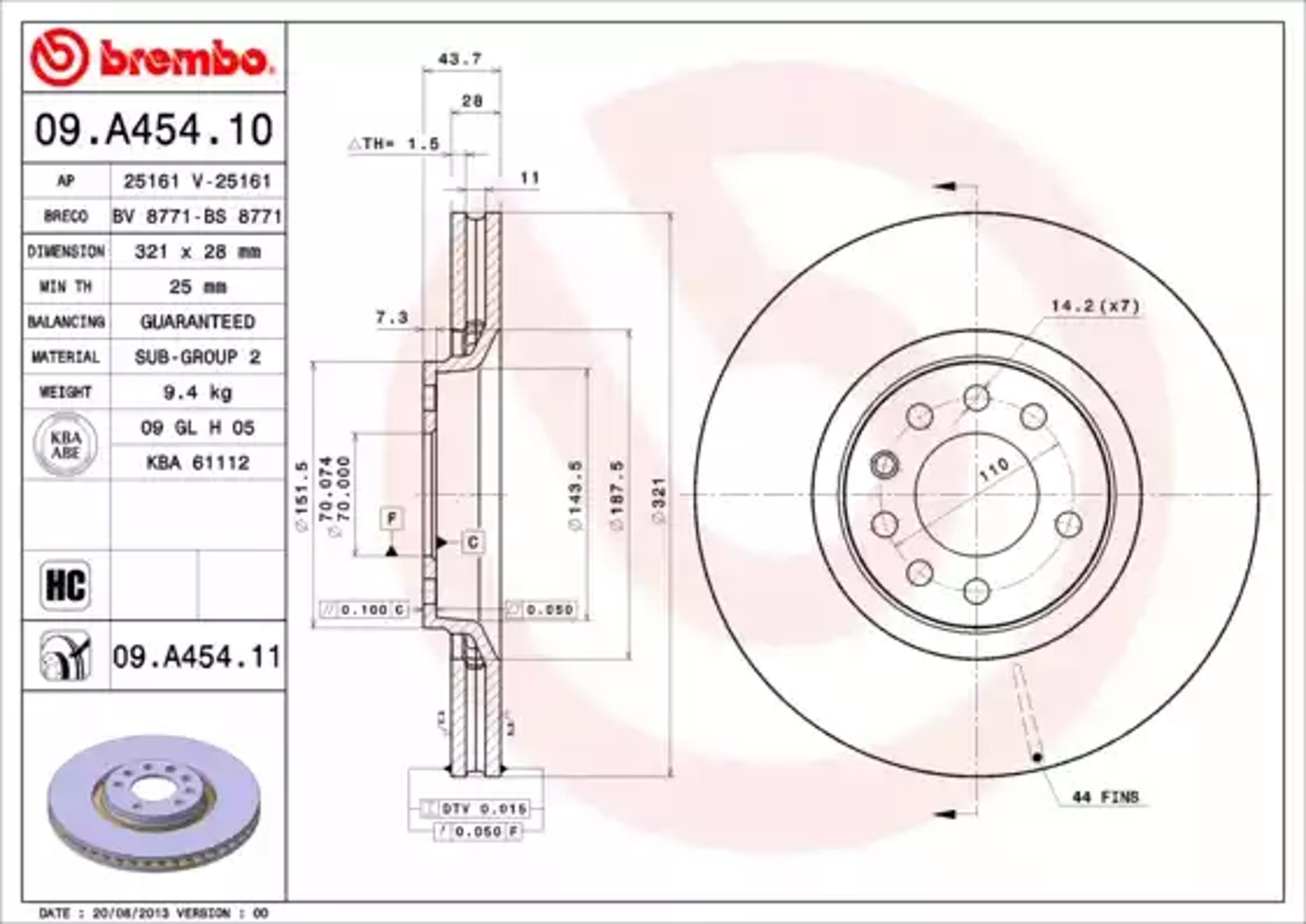 Диск тормозной BREMBO 09.A454.10