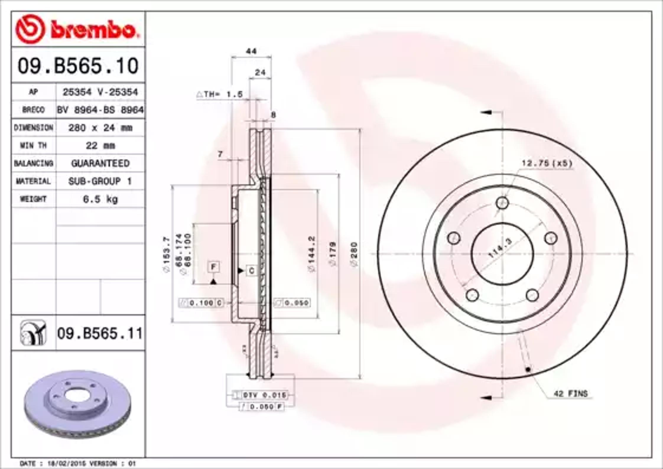 Диск тормозной BREMBO 09.B565.10