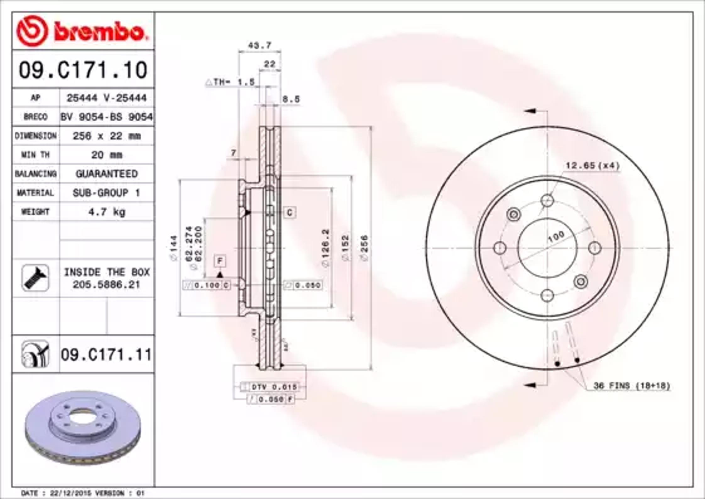 Диск тормозной BREMBO 09.C171.10