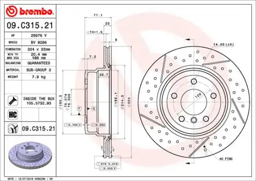 Диск тормозной BREMBO 09.C315.21