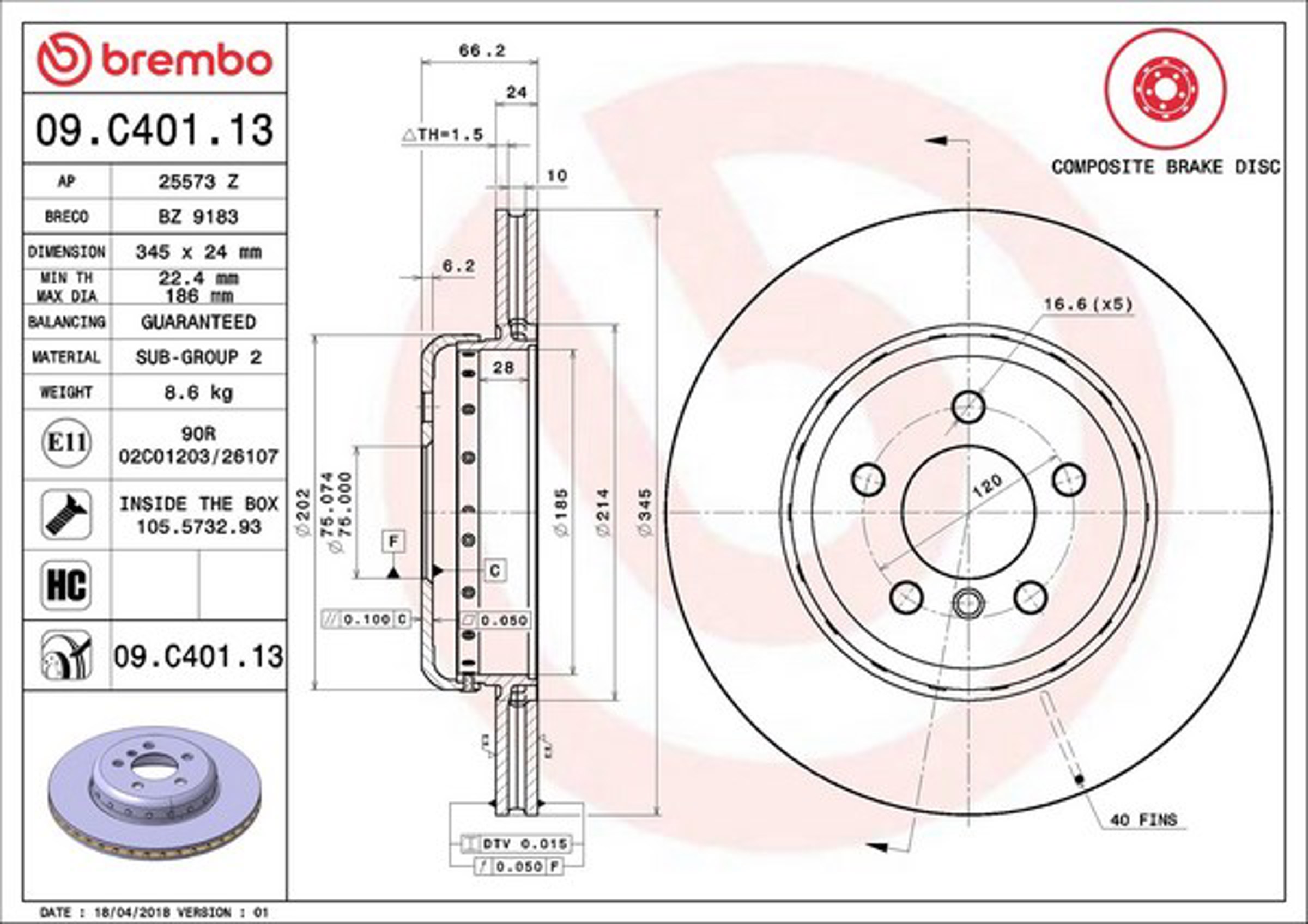 Диск тормозной BREMBO 09.C401.13