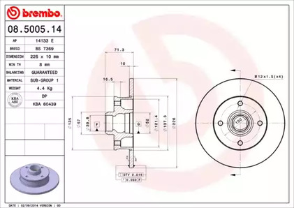 Диск тормозной BREMBO 08.5005.14