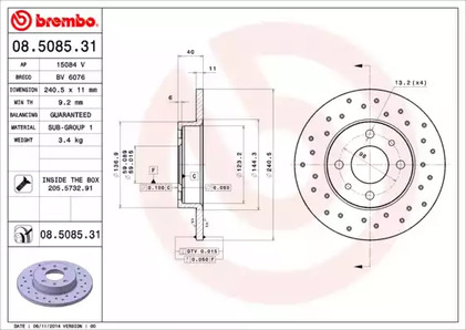 Диск тормозной BREMBO 08.5085.31