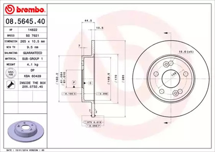Тормозной диск BREMBO 08.5645.40