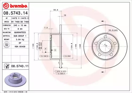 Тормозной диск BREMBO 08.5743.11