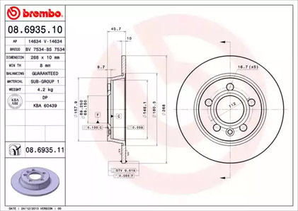 Тормозной диск BREMBO 08.6935.10