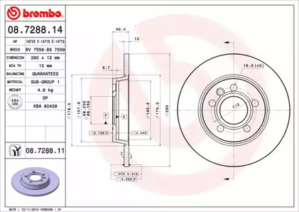 Диск тормозной BREMBO 08.7288.11