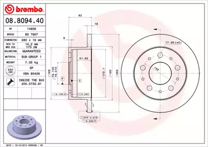 Диск тормозной BREMBO 08.8094.40