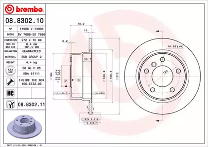 Диск тормозной BREMBO 08.8302.11